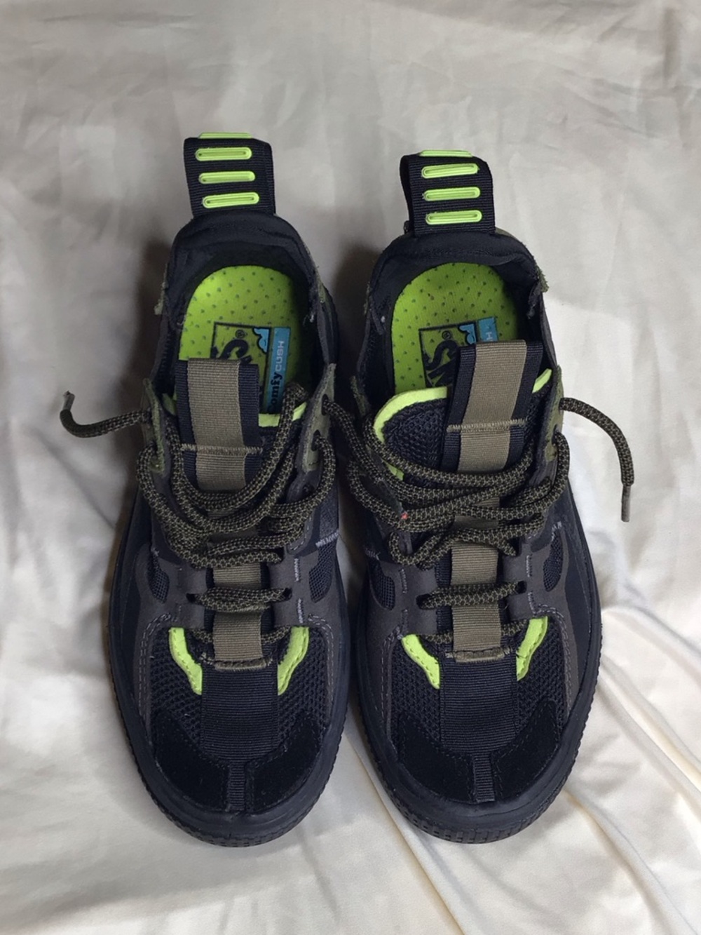 Vans Kids Black and Olive Green Lace-Up Sneakers